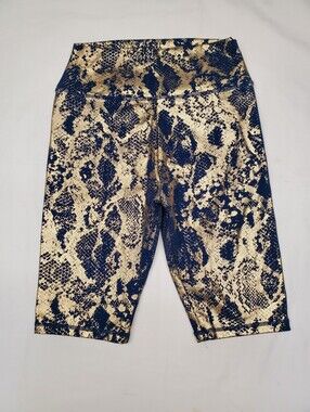 Astoria Activewear Navy Gold Metallic Snake Print High Waist Biker Shorts Large
